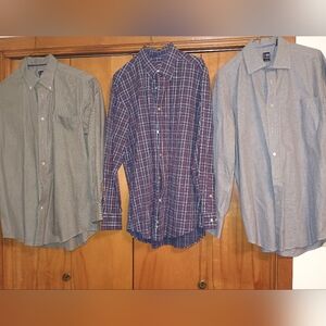 Lot Of 3 T. Harris London Men's Long Sleeve Cotton Shirts Large 2 Button Down